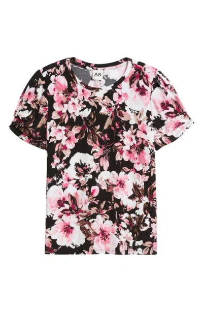Ak Anne Klein Floral Print Pleated Sleeve Top In Multi