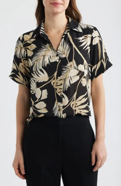 Ak Anne Klein Floral Print Short Sleeve Button-up Shirt In Multi