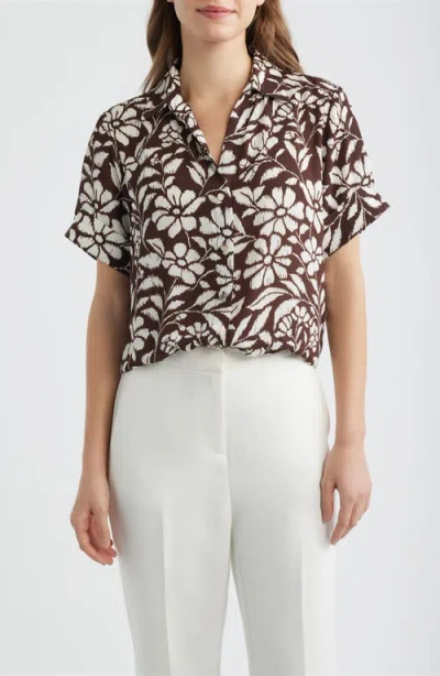 Ak Anne Klein Floral Print Short Sleeve Button-up Shirt In Multi