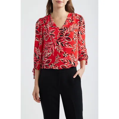 Ak Anne Klein Floral Print Woven Shirt In Red