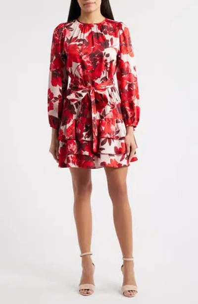 Ak Anne Klein Floral Tiered Tie Waist Dress In Multi