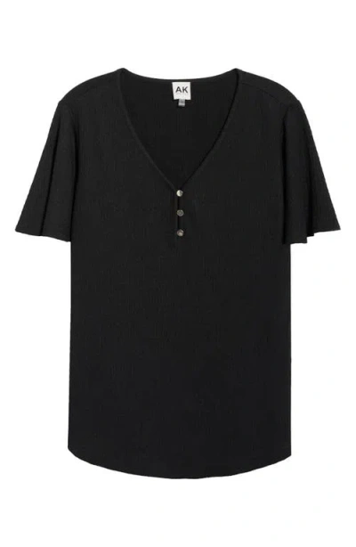 Ak Anne Klein Flutter Sleeve V-neck T-shirt In Black
