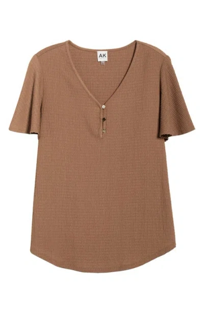 Ak Anne Klein Flutter Sleeve V-neck T-shirt In Brown