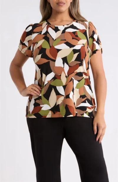 Ak Anne Klein Foliage Print Tulip Sleeve Top In Green