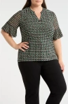 Ak Anne Klein Geo Pattern Split Neck Knit Top In Multi