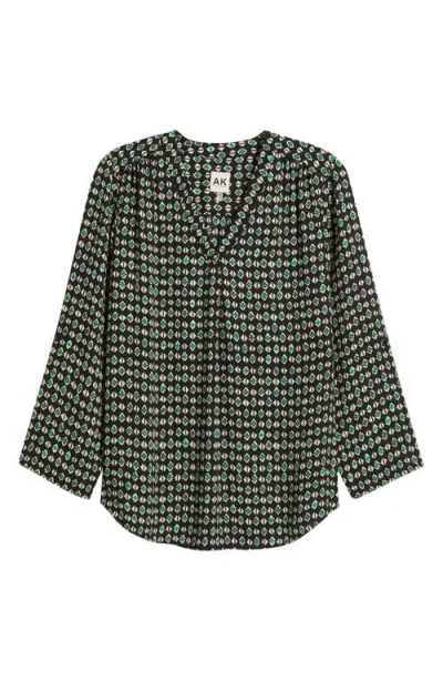 Ak Anne Klein Geo Pattern V-neck Top In Green