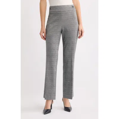 Ak Anne Klein Glen Plaid Pull On Side Tab Wide Leg Trousers In Gray