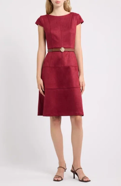 Ak Anne Klein Heritage Faux Suede Midi Dress In New Burgandy