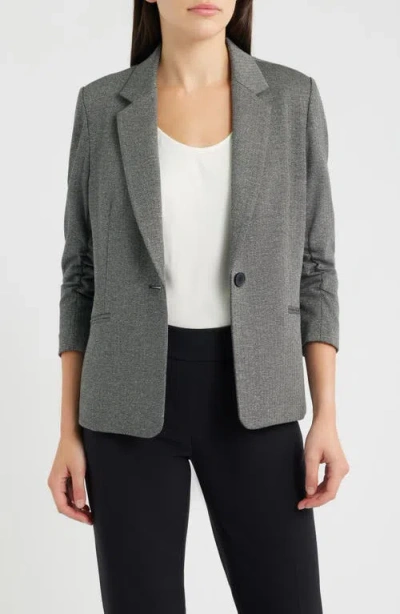 Ak Anne Klein Herringbone One-button Blazer In Multi