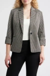 Ak Anne Klein Houndstooth Jacquard Knit Jacket In Black