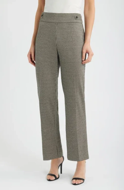 Ak Anne Klein Houndstooth Side Tab Pull On Trousers In Brown