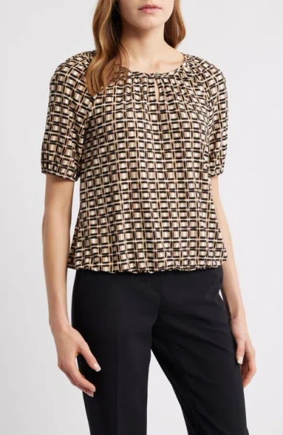 Ak Anne Klein Keyhole Peasant Top In Brown