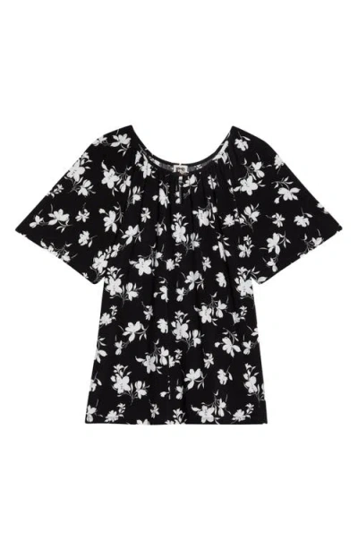 Ak Anne Klein Keyhole Print Peasant Top In Black