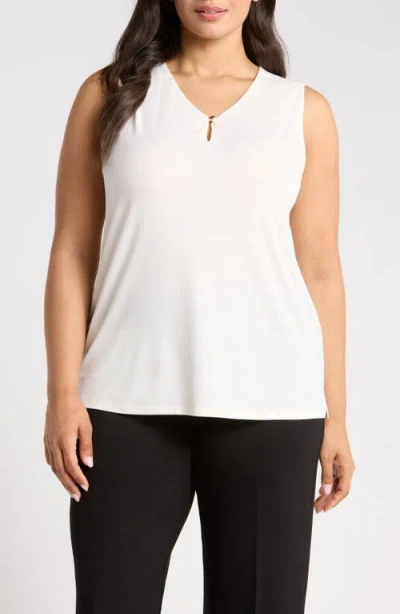 Ak Anne Klein Keyhole Sleeveless Top In White