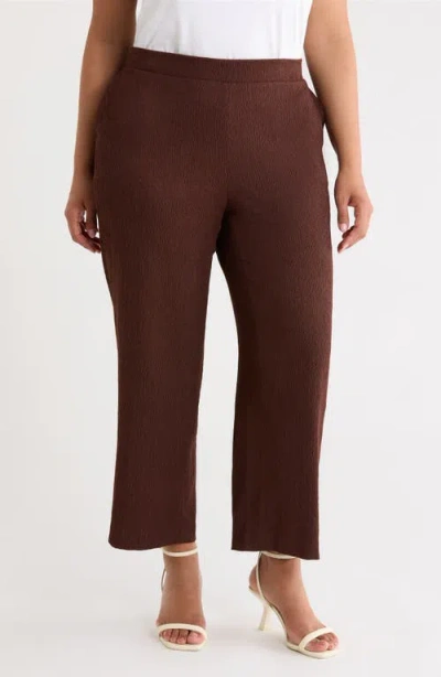 Ak Anne Klein Knit Pull-on Wide Leg Pants In Brown