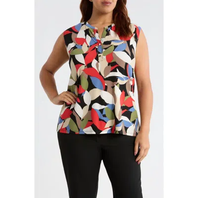 Ak Anne Klein Leaf Print Knit Top In Multi