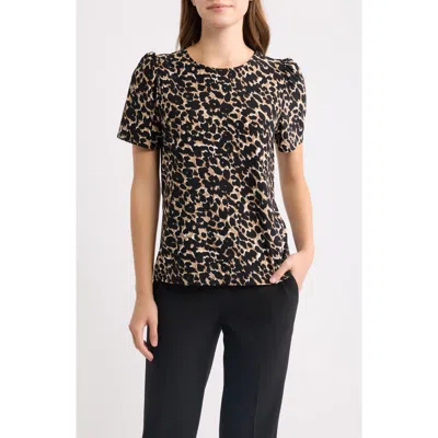 Ak Anne Klein Leopard Print Puff Shoulder Top In Multi