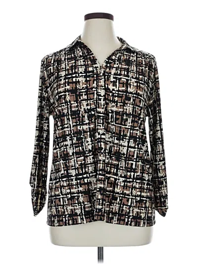 Pre-owned Ak Anne Klein Long Sleeve Blouse In Black