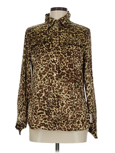 Pre-owned Ak Anne Klein Long Sleeve Blouse In Brown