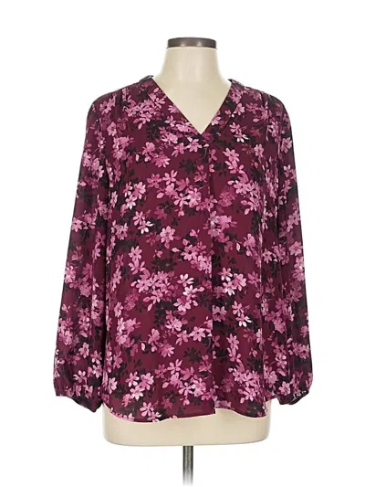 Pre-owned Ak Anne Klein Long Sleeve Blouse In Burgundy