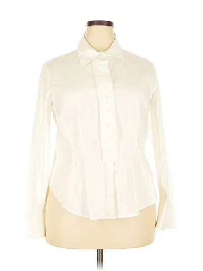 Pre-owned Ak Anne Klein Long Sleeve Blouse In White