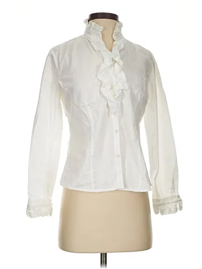 Pre-owned Ak Anne Klein Long Sleeve Blouse In White