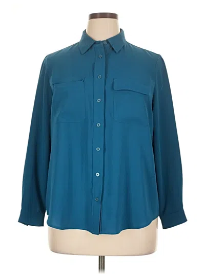 Pre-owned Ak Anne Klein Long Sleeve Button Down Shirt In Blue