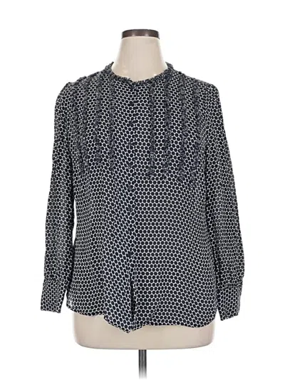Pre-owned Ak Anne Klein Long Sleeve Silk Top Black Polka Dots Pattern Tie Neck Tops