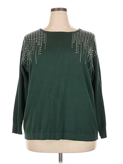 Pre-owned Ak Anne Klein Long Sleeve Top Green Crew Neck Tops
