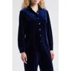 Ak Anne Klein Long Sleeve Velvet Button-up Shirt In Blue