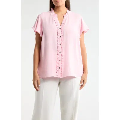 Ak Anne Klein Mini Ruffle Trim Top In Pink