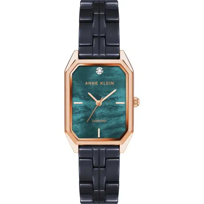 Ak Anne Klein Navy Mother Of Pearl & Diamond Dial Bracelet Watch, 24mm In Multi