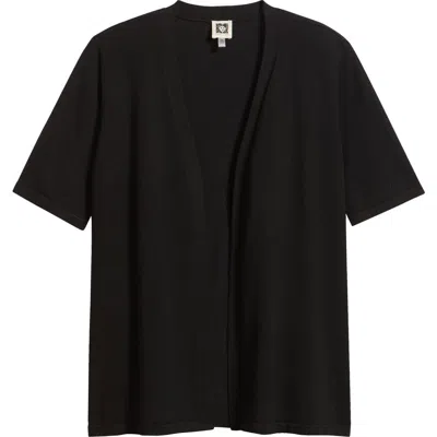 Ak Anne Klein Newport Open Front Elbow Sleeve Cardigan In Black
