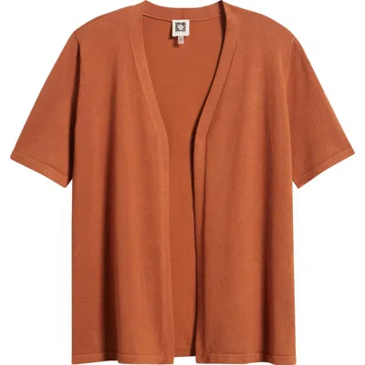 Ak Anne Klein Newport Open Front Elbow Sleeve Cardigan In Brown