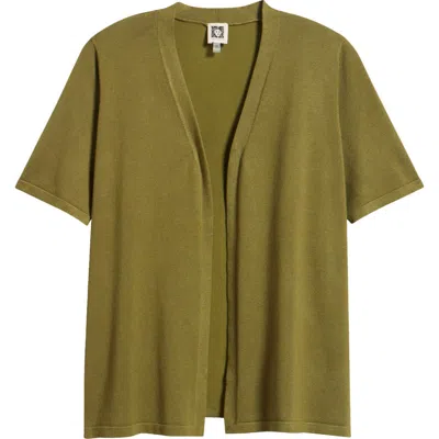 Ak Anne Klein Newport Open Front Elbow Sleeve Cardigan In Green