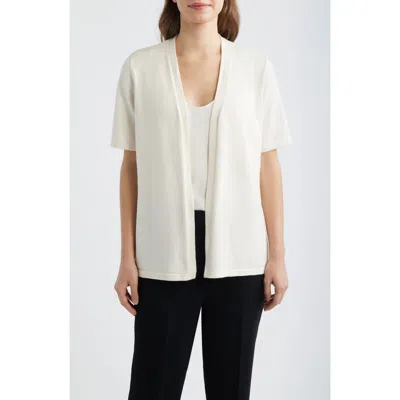 Ak Anne Klein Newport Open Front Elbow Sleeve Cardigan In White