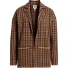 Ak Anne Klein Notch Collar Jacquard Cardigan In Brown