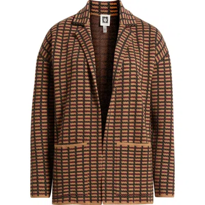 Ak Anne Klein Notch Collar Jacquard Cardigan In Brown