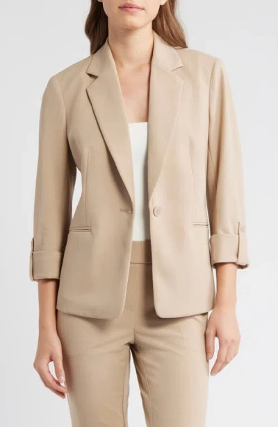 Ak Anne Klein One-button Blazer In Brown