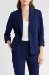 Ak Anne Klein One-button Blazer In Gray