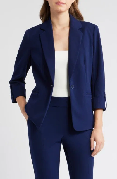 Ak Anne Klein One-button Blazer In Gray