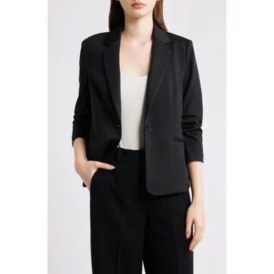 Ak Anne Klein One-button Scrunch Sleeve Jacket In Black