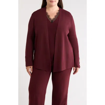 Ak Anne Klein Open Front Cardigan In Burgundy