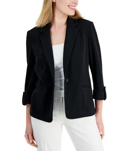 Ak Anne Klein Petite 3/4-sleeve One-button Blazer In Anne Black