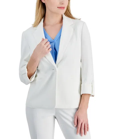 Ak Anne Klein Petite 3/4-sleeve One-button Blazer In Bright White