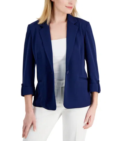 Ak Anne Klein Petite 3/4-sleeve One-button Blazer In Distant Mountain