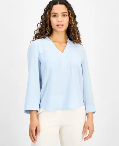 Ak Anne Klein 3/4-sleeve Utility Blouse, Regular & Petite In Skyway
