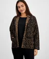Ak Anne Klein Petite Animal-print Notched Collar Blazer In Brown