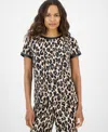 Ak Anne Klein Petite Back-button Animal-print Top