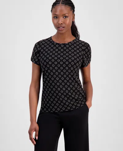 Ak Anne Klein Petite Circle-print Top In Black